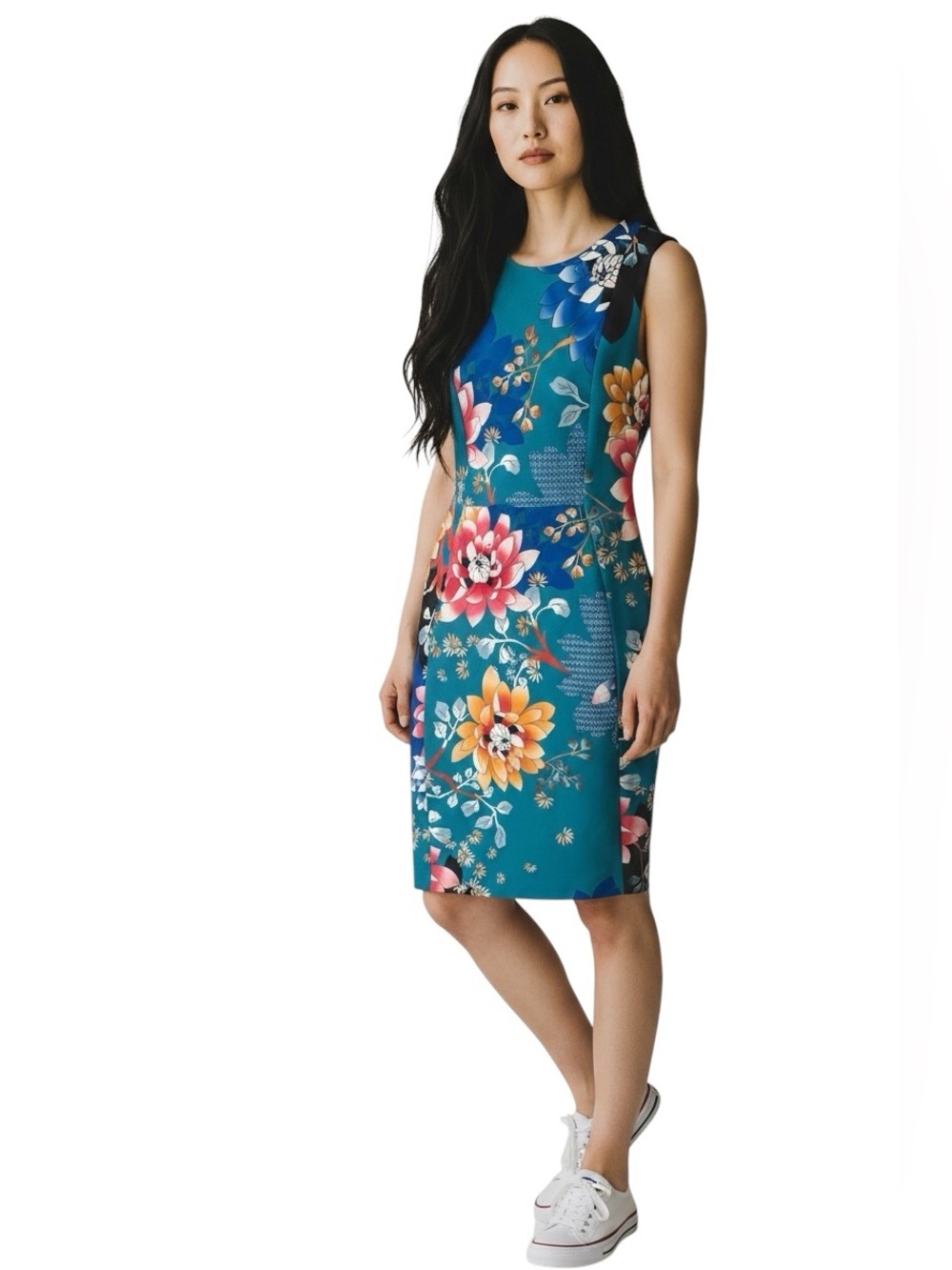 Calvin Klein Floral Scuba Sleeveless Sheath Dress Size 8 EUC